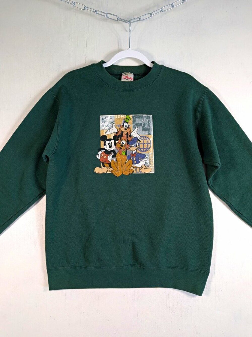 Vintage 90s The Disney Store Sweatshirt Green Mens S Mickey Donald Goofy Pluto